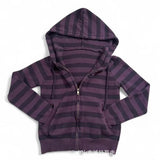 Daiiibabyyy  Women's Long Sleeve Zip-Up Hoodie with Drawstring Hood, Striped Purple Black Stripes, Ribbed Cuff and Front Pocket Casual