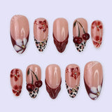 Daiiibabyyy  24Pcs French White Gradient Almond Press on Nails Flower Pattern False Nails with 3D Rhinestone Design Fake Nail Art