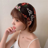 Daiiibabyyy  Women Wide-Brimmed Face Wash Embroidery Floral Lace Turban Headband Headdress Hair Accessories Hair Band