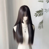 Daiiibabyyy  Long Layered Straight Hair Wig for Women Heat Resistant Synthetic Wigs with Bangs aily Party Use Lolita High Temperature Wig