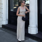 Daiiibabyyy Black White Striped Knitted Beach Dress Women Elegant Casual Sleeveless Loose Long Dresses Summer Holiday Vacation Outfits 2024