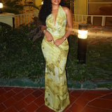 DAIIIBABYYY  -  Hit Color Printing Slimming Chic Dresses For Women V Enck Sleeveless High Waist Sexy Temperament Dress Female Fashion New