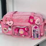 Daiiibabyyy  New Y2k Leopard Ita Shoulder Bag Lolita Girls Transparent Tote Bag Womens Large Capacity Crossbody Bag Cute DIY Display Handbags