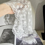 Daiiibabyyy  Summer Flower White Sweet Triangle Scarf Thin Breathable Ribbon Lace Flower Elegant Korean Ins Lace Artistic Style Travel Photo