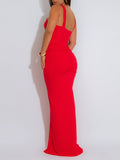 Daiiibabyyy  Solid Slimming Backless Temperament Dresses for Women Round Neck Sleeveless High Waist Spliced Metal Dress Female Fashion
