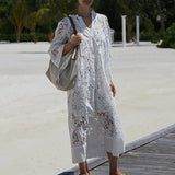 DAIIIBABYYY  -  Summer Casual 3/4 Sleeve Solid Maxi Dress Spring Elegant V-neck Loose Long Dress 2025 Women's Sexy Lace Embroidered Party Dress