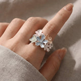 Daiiibabyyy  All-match Painting Oil Flower Ring Multicolor Petal Stretch Ring Zinc Alloy Classic Opening Ring Party