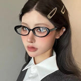 DAIIIBABAYYY  -  Black Oval Frame Glasses Women Y2K Girls Retro Narrow Spectacles Vintage Computer Reading Goggles Anti-Blue Light Eyewears