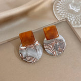 Daiiibabyyy  Vintage Brown Coffee-patterned Glaze Texture Round Earrings Trendy French Acrylic Tinted Geometric Women Ear Accessories