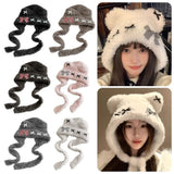 Daiiibabyyy  Cute Thickened Bear Ears Knitted Hat Warm Soft Bear Hat Windproof Coldproof Lei Feng Hat Winter Season Women Wear