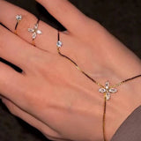 Daiiibabyyy  Light Luxury Cubic Zircon Flower Finger Bracelet for Women Elegant Boho Round Rhinestone Hand Chain Bangle Aesthetics Jewelry