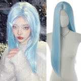 Daiiibabyyy  Elegant Long Blue Synthetic Wig 6.5*9.5 Lace Straight Heat Fiber Hair for Women for Cosplay Daily Halloween Christmas Parties