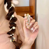 DAIIIBABYYY  -  Charming Rose Bubble Braid Headband Rose Bead Telephone Line Headband Pearl Ponytail Hair Loop High Elasticity Headwear for Girl