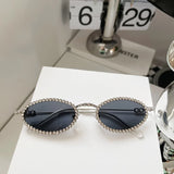 Daiiibabyyy  Crystal Stones Decoration Sunglasses for Men Women Oval Shape Designer Sunglasses Fashion Trendy Outdoor Sun Glass