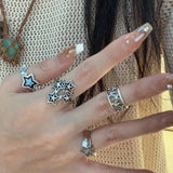 DAIIIBABYYY  -  2024 Gothic Unisex Star Ring Set Punk Grunge Cross Star Woman Man Jewelry Hip Hop Party Street Ring Accessories New Gift