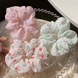 DAIIIBABYYY  -  New Trendy Summer Sunny Polka Dot Scrunchies Women College Student White Rubber Bands Fairy Colorful Ponytail Holder Headwear