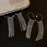 Daiiibabyyy  New Luxury Shining Zircon Rhinestone Long Tassel Ear Bone Clip Earring Ear Cuff Exquisite Earring Wedding Party Jewelry