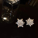 Daiiibabyyy  Sparkling Micro Inlaid Rhinestone Crystal Flower Stud Earrings Women Party Light Luxury Jewelry Wedding Birthday