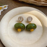 Daiiibabyyy  New Chinese Style Green Resin Dangle Earrings for Women White Cracked Round Drop Earrings Trendy Vacation Luxury Jewelry K