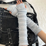 DAIIIBABYYY  -  Women Lace Lolita Half Finger SleevesThin Pleated Mesh Summer Sunsreen Cute Bones Cross Gloves Armband Punk Y2K Flexible