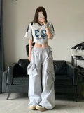 DAIIIBABYYY  -  Fashion Design Gyaru Wide Leg Pants Woman Vintage High Waist Bow Elastic Waist Baggy Trousers Casual Tide Streetwear Chic Capris
