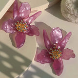 Daiiibabyyy  Exaggerated Large Acrylic Flower Pendant Earrings for Women Vintage Crystal Petal Temperament Earrings Jewelry Daily Wear