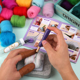 Daiiibabyyy Needle Felting Starter Kit 50 Colors Wool Roving Set with Wool Felting Tool Mat Needles Eyeballs Supplies for DIY Craft