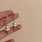 Daiiibabyyy  Ice Cream Cone Earrings Exquisite Fashion Imitation Pearl Temperament Versatile Sweet Personality Earrings Women's Jewelry