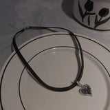 Daiiibabyyy New Classic Gothic Black Leather Choker Torques Heart Pendant Necklaces For Women Elegent Fashion Jewelry Valentine's Gifts
