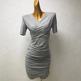 DAIIIBABYYY  -  New Short sleeved Women's Style Goddess Pleated Slim Fit Fashion Wrap Hip Deep V-neck Dress Short Skirt