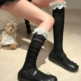 Daiiibabyyy  New Lolita Lace Edge Fishnet Thigh High Stockings Japanese JK Y2K Retro Ballet Socks for Women Summer Overknee Hosiery Stockings