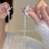 DAIIIBABYYY  -  Women Fairy Korean Fashion Butterfly Star Bow-knot Ear Clip Earrings Rhinestone Long Pearl Tassel Drop Ear Cuff Jewelry