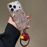 Daiiibabyyy  Through hole vortex painted floral pony phone case with fur plush bell hanging rope for iPhone 11 12 13 14 15 16 17 Pro Max