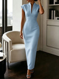 Daiiibabyyy  Sexy Deep V-neck Commute Bodycon Dress Women Fashion Cap Sleeve Cocktail Long Dress Casual Hight Waist Solid Slim Party Dresses