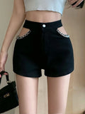 DAIIIBABYYY  -  Sexy Hollow Out Denim Shorts Women High Waist Y2K Chain Shorts Streetwear Retro Slim Female Summer Black Jeans Shorts New