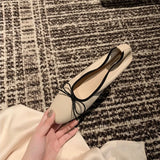 DAIIIBABYYY   -  High-grade sheepskin version  Sweet and gentle bow square head shallow mouth flat soft sole ballet shoes female