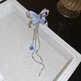 Daiiibabyyy  Beautiful Blue 3D Butterfly Tassels Clip Earrings for Women Pretty Bilayer Butterfly Ear Clip Animal Wings Romantic Fine Jewelry