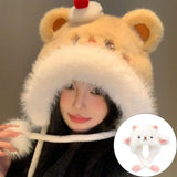 Daiiibabyyy  Cute Fluffy Fur Plush Ear Protection Cap Windproof Thick Keep Warm Headgear Cartoon Sheep Winter Warm Hat Women Fashion