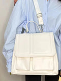 Daiiibabyyy Korean Version Niche Design New PU Fashion Original Student Class Commuting Milk White Backpack Versatile Cross-body Bag