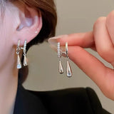 Daiiibabyyy  Trendy Silver Color Metal Water Droplet Inlaid Rhinestone Tassel Earrings Chilly Punk Fashion Jewelry for Women