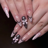 Daiiibabyyy  24Pcs French White Gradient Almond Press on Nails Flower Pattern False Nails with 3D Rhinestone Design Fake Nail Art