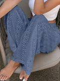 Daiiibabyyy  Spring Fashion Elastic Waist Women's Pants Elegant Embroidered Hollow Straight Pants Summer Casual Simple Loose Holiday Pants