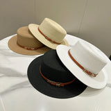 DAIIIBABYYY  -  Women's Panama Hat Flat Brim Bowknot Straw Cap Summer Beach Sun Hat Simple Casual Female Lady Brand Girls