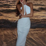 DAIIIBABYYY  -  Spring Summer Sleeveless Women's Party Dress New Fashion Sequin Patchwork Long Dresses Sexy Halter Hollow High Waist Beach Dress