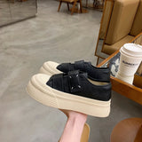 DAIIIBABYYY   -  Leather  Lazy Velcro all match small white shoes round head increase thick soled cookie shoes women Spring and autumn