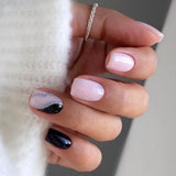 Daiiibabyyy  24Pcs Short Square Head Press on Fake Nails Black Polka Dot Design False Nails Simple Wearable Artificial Full Cover Nails Tips