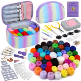 Daiiibabyyy Needle Felting Starter Kit 50 Colors Wool Roving Set with Wool Felting Tool Mat Needles Eyeballs Supplies for DIY Craft