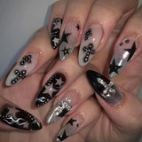 Daiiibabyyy  24PCS Leopard Print French False Nail Tips with Glue Simple Star Almond Press on Nails Full Cover Wearable Sweet Cool Fake Nails