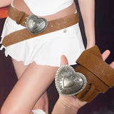 DAIIIBABYYY  -  American Vintage Western Y2K Millennium Style Brown Heart-shaped Belt Simple Versatile Trendy Sweet Cool Spicy Girl Love Belts