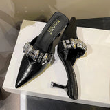 Daiiibabyyy  Metal Buckle Pointed Toe High Heels Slippers Women Summer New Fashion Slides Female Elegant Sandals for Women Zapatos De Mujer